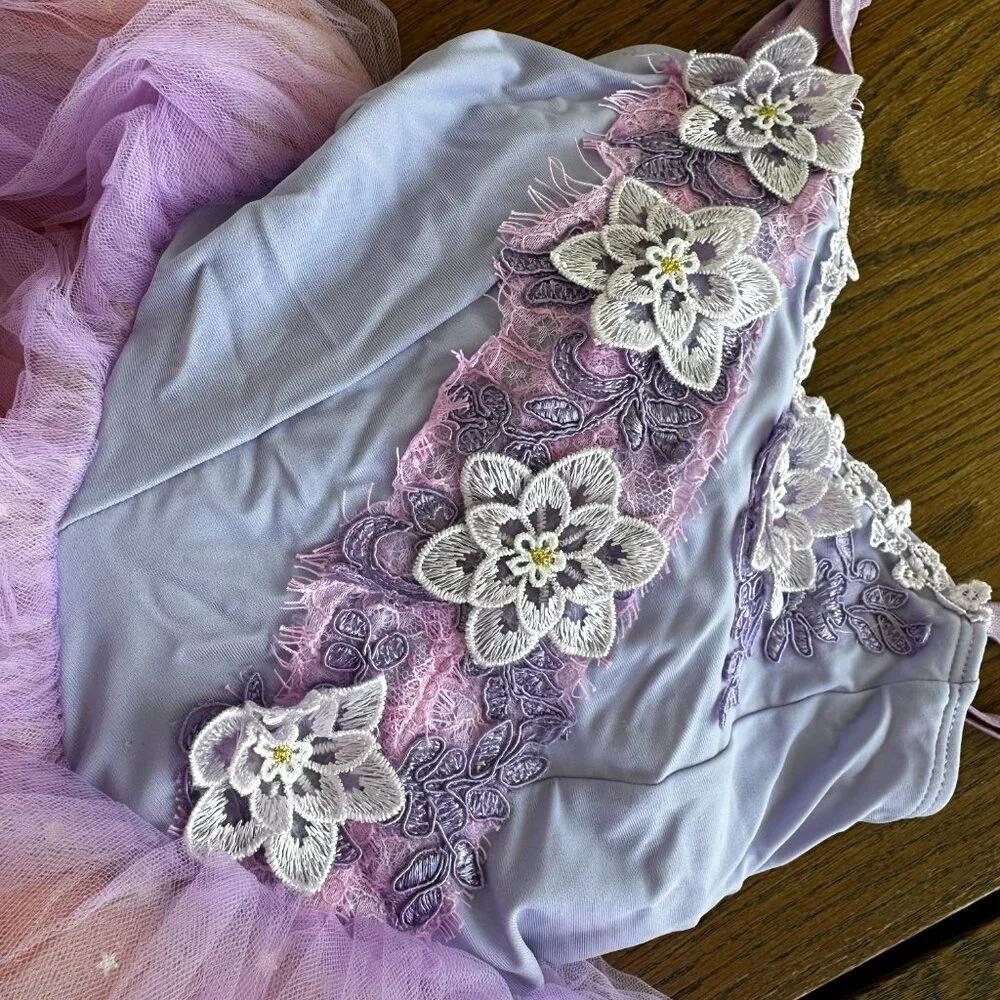 Girls Dance Unicorn Leotard Costume Purple Pink Lilac Headband and Tutu